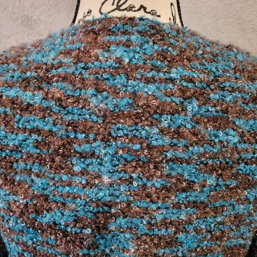 Vintage Y2K tie front sweater blazer brown & blue mottled textured knit fabric - Picture 7 of 16